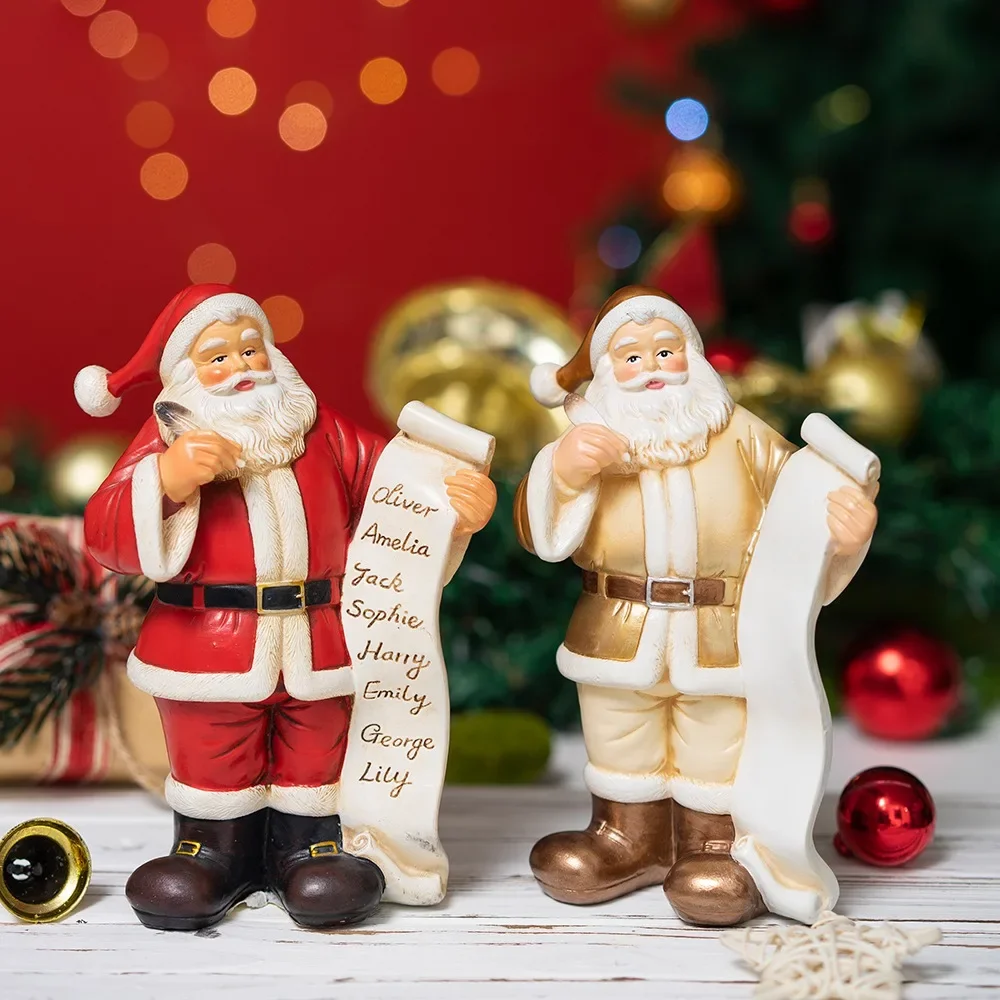 New Golden Santa Claus Figurine Classic Christmas Resin Ornament Festive Xmas Decor Desktop Bookshelf