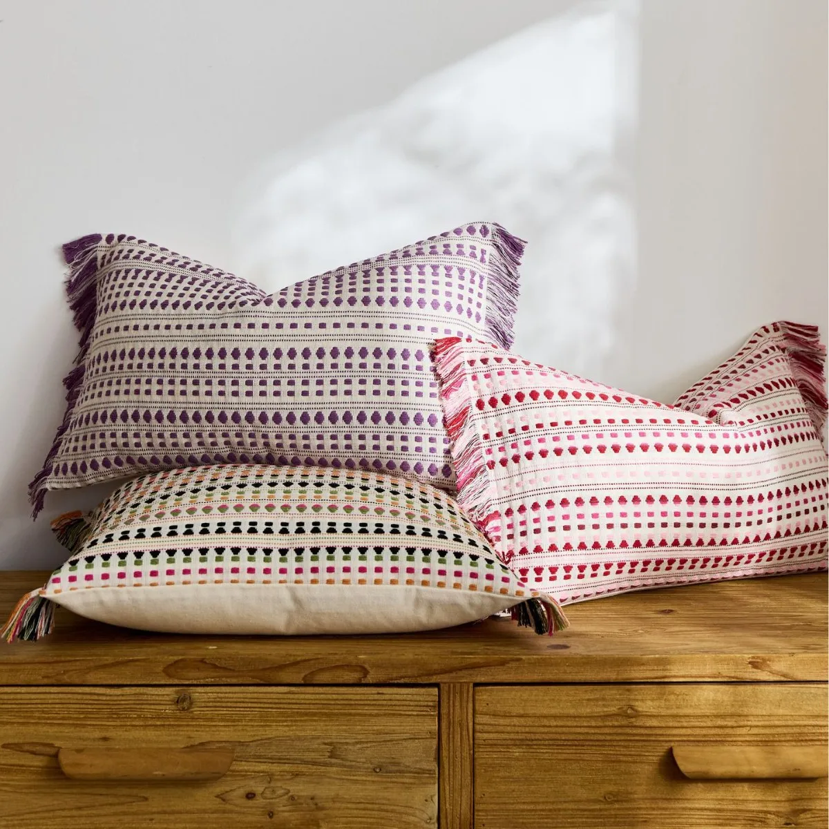 Bohemian Style Fringed Cushion Cover Colorful  Jacquard Blue Green Orange Beige Purple Gray Coffee Home Decor Size for Option