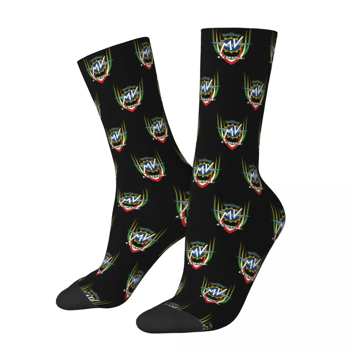 Colorful Italian MV AGUSTA Soccer Socks Motro Racing Polyester Long Socks for Women Men Breathable