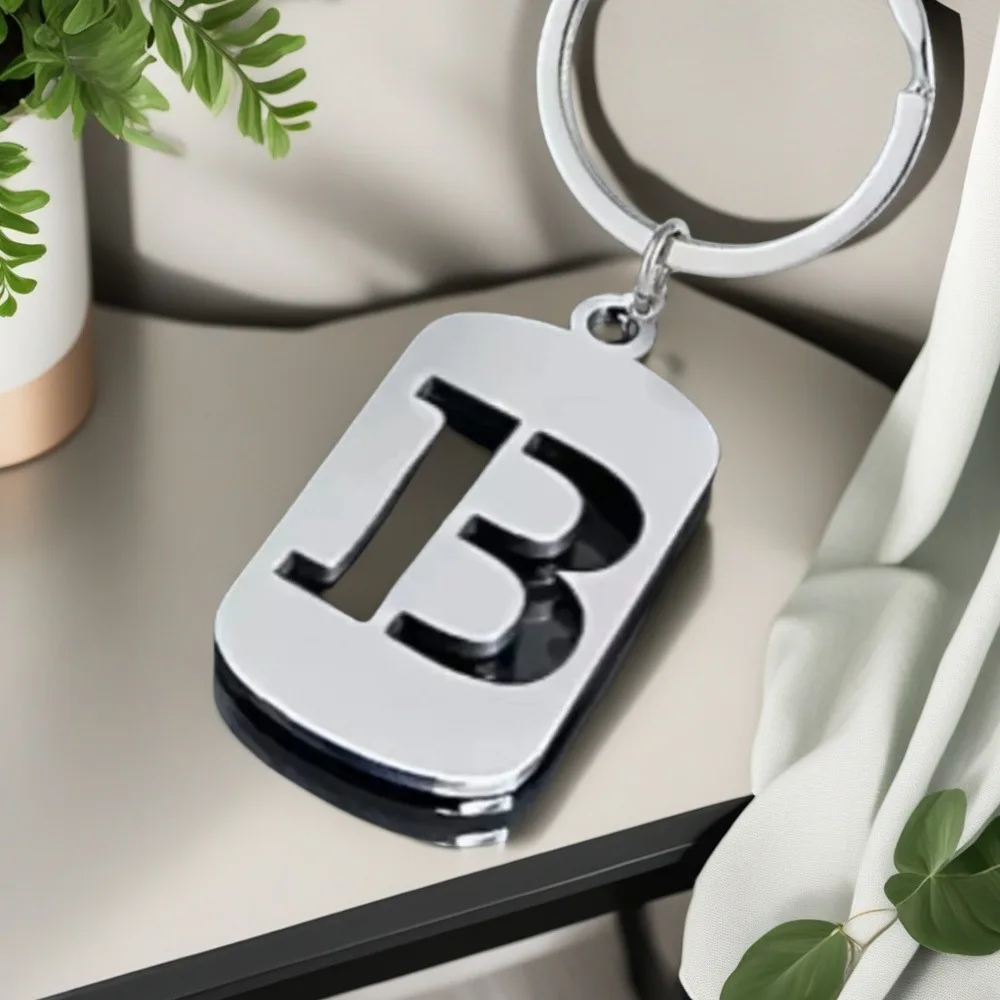 

Popular Keychain A-Z Square Brand Stainless Steel 26 English Letter Keyring Pendant Key Ring Buckle Chains Car Motorcyle Gift