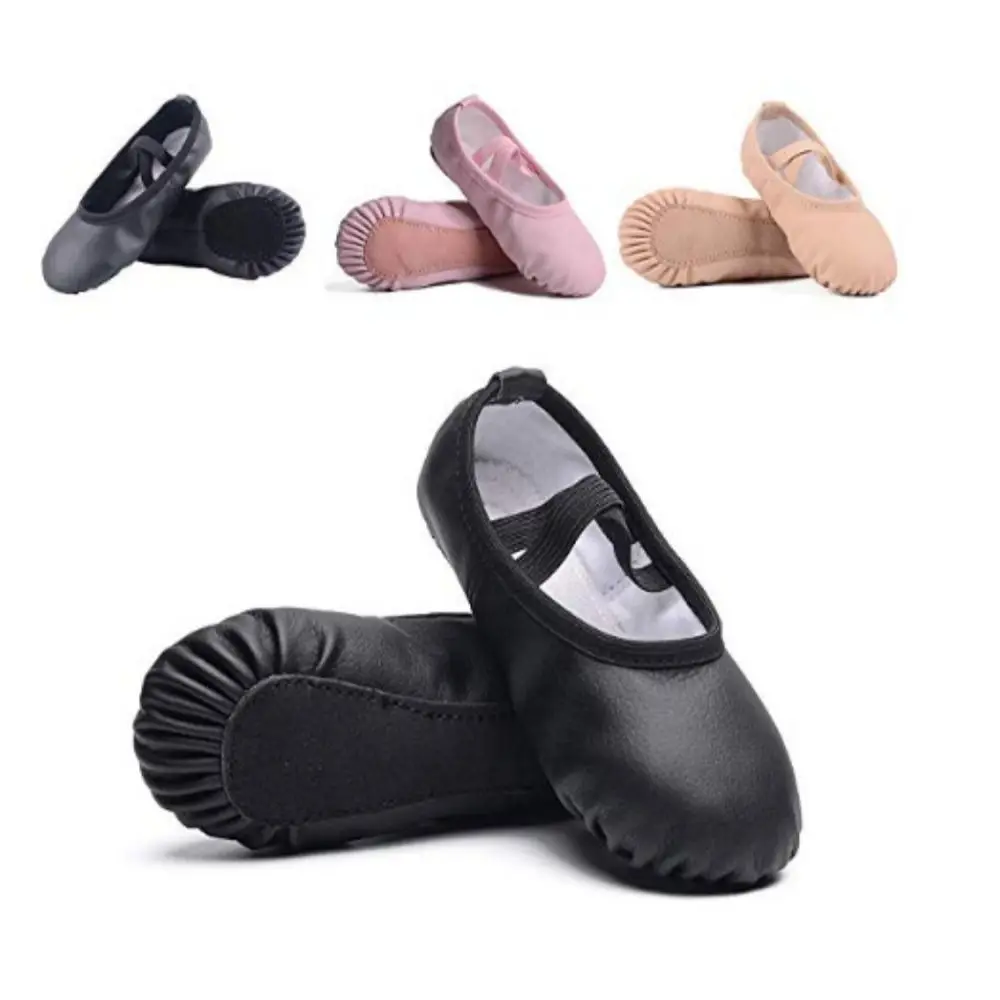 Sapatilhas de balé leves e macias, tamanho 32-40, couro pu, chinelo de balé feminino, sola completa, respirável, sapatos de dança para meninas