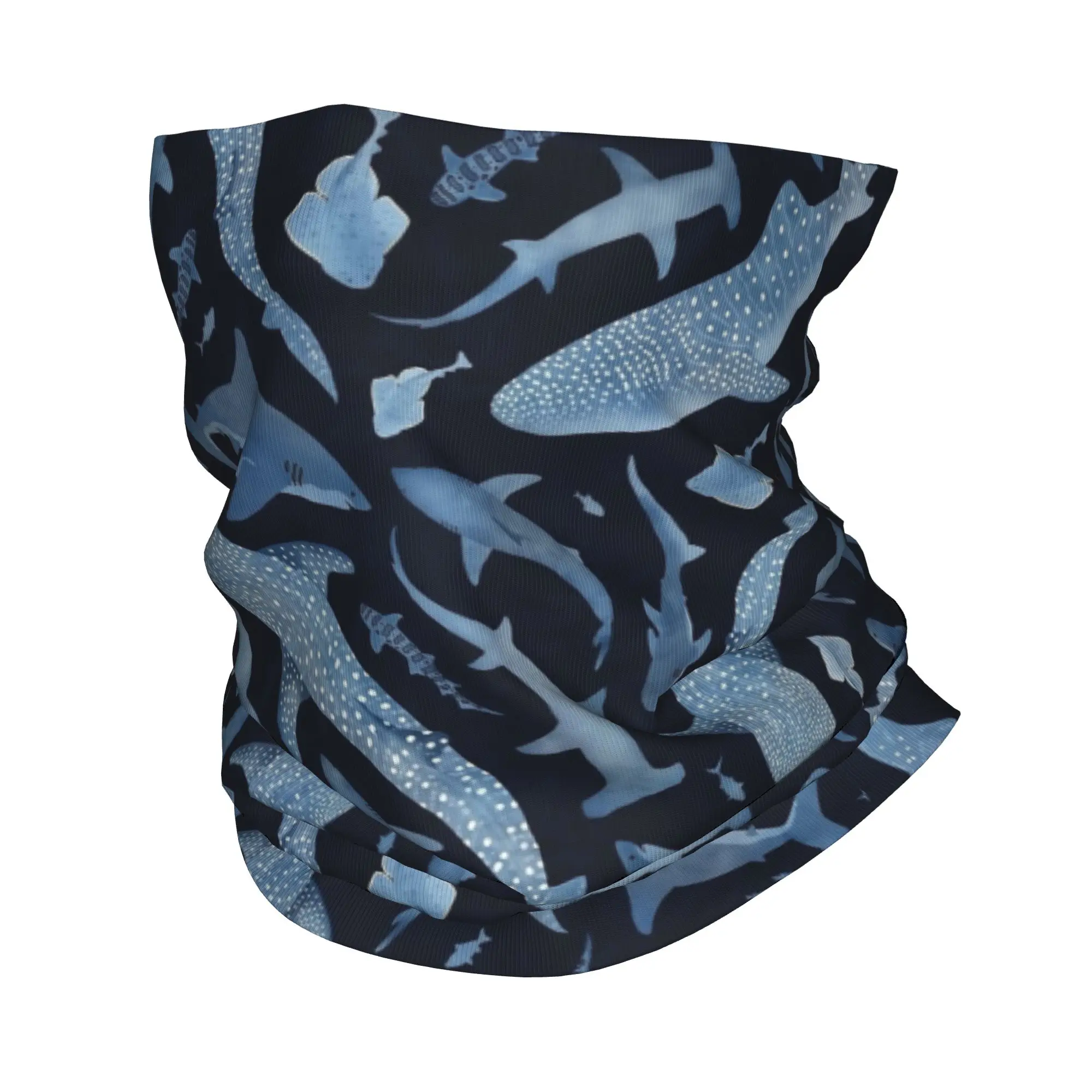 Monochrome Blue Watercolour Shark Ocean Bandana Neck Gaiter Printed  Wrap Scarf Multifunctional Headband Unisex Adult Breathable
