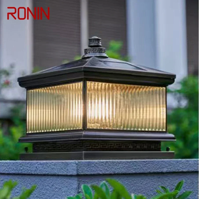 

RONIN Outdoor Solar Post Lamp Vintage Creative Chinese Brass Pillar Light LED Waterproof IP65 for Home Villa Courtyard