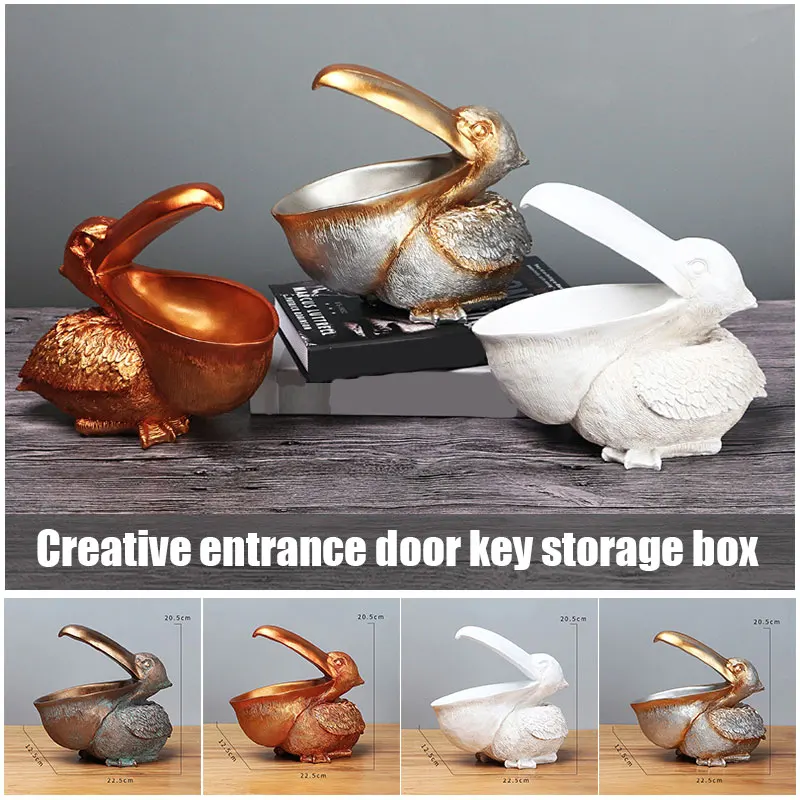 Creative Resin  Miniature Animal Key Bowl Pelican Statue Key Storage Holder for Home Bar Office Table Statue Decor