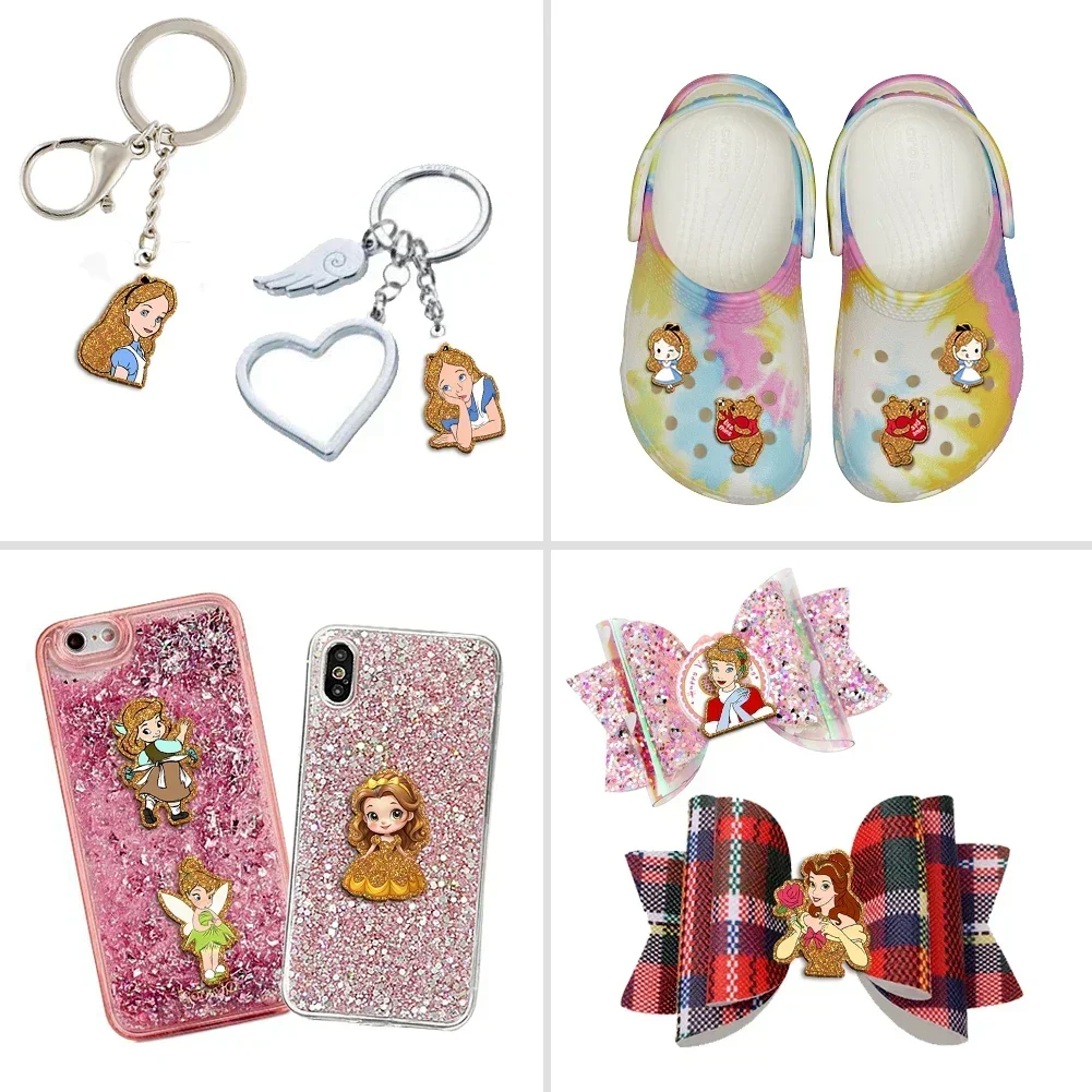 Disney Hercegnő Arany Tagbaszakadt Brillíroz Sima Fagyanta akril flatback számára DIY telefon esetben haja Meghajlás kézműves Adomány accessor keychain