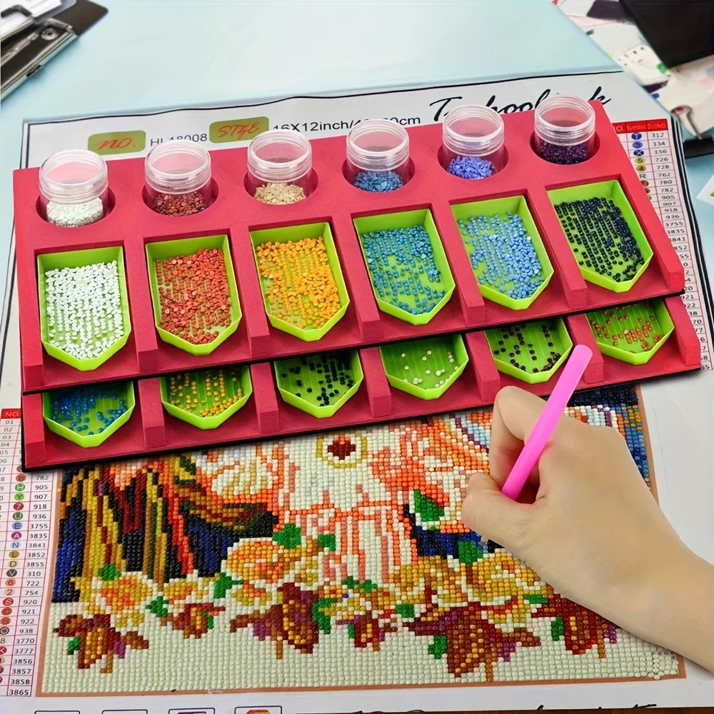 

1pc Purple+Red 6 Slots Diamond Painting Tray of 1 Set Tray Accessories Tray Organizer, EVA Foam Multi-Boat Tray Holder tools