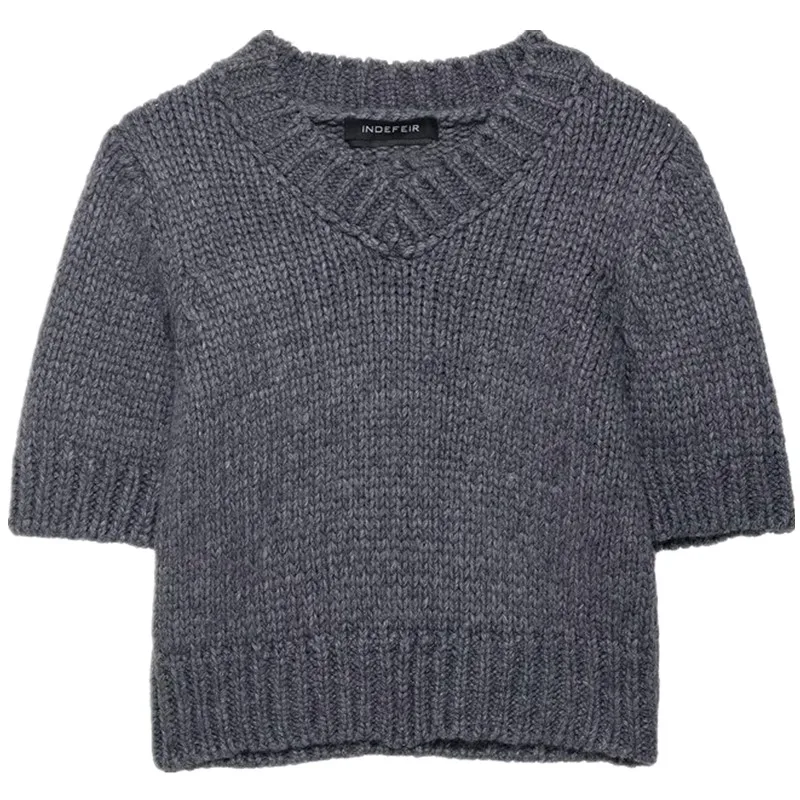 2025년 가을 신상 여성용 V넥 니트웨어 리브드 트림 다용도 유럽 패션 트렌디 탑 청소년 소녀용