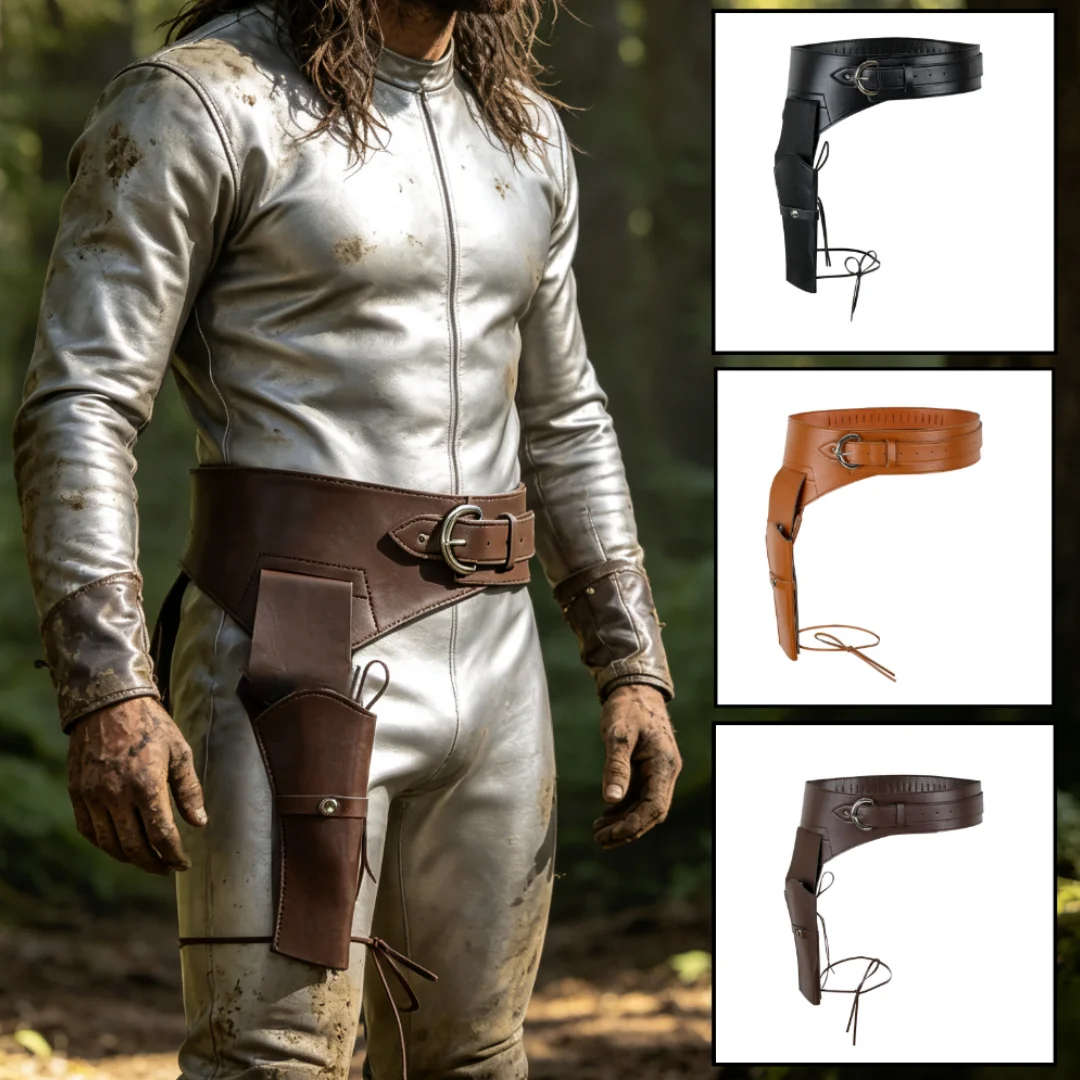 UYEE Vintage Western Leather Gun Holster Belt, Thigh Tie Cowboy Pistol Holder for Cosplay Costume Accessory