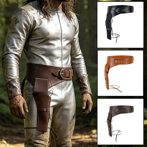 UYEE Vintage Western Leather Gun Holster Belt, Thigh Tie Cowboy Pistol Holder for Cosplay Costume Accessory