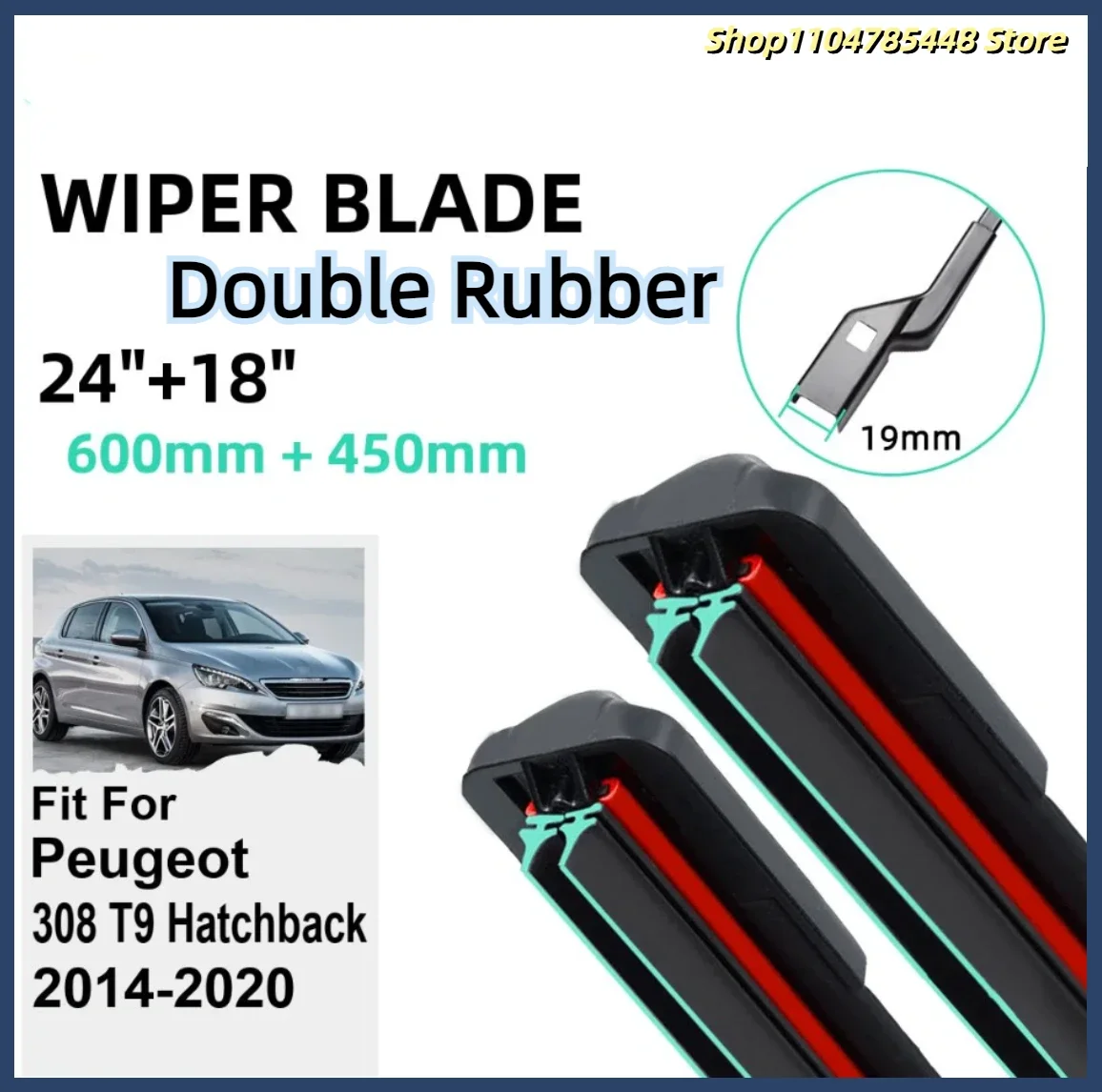 

Double Rubber Car Wiper Blades for Peugeot 308 T9 Hatchback 2014-2020 Front Windscreen Windshield Rubber Car Accessories 2020