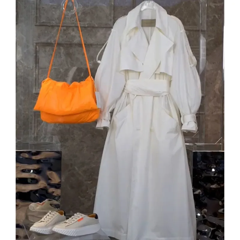 Korean Style Casual Loose White Windbreaker British Retro Coat for Women