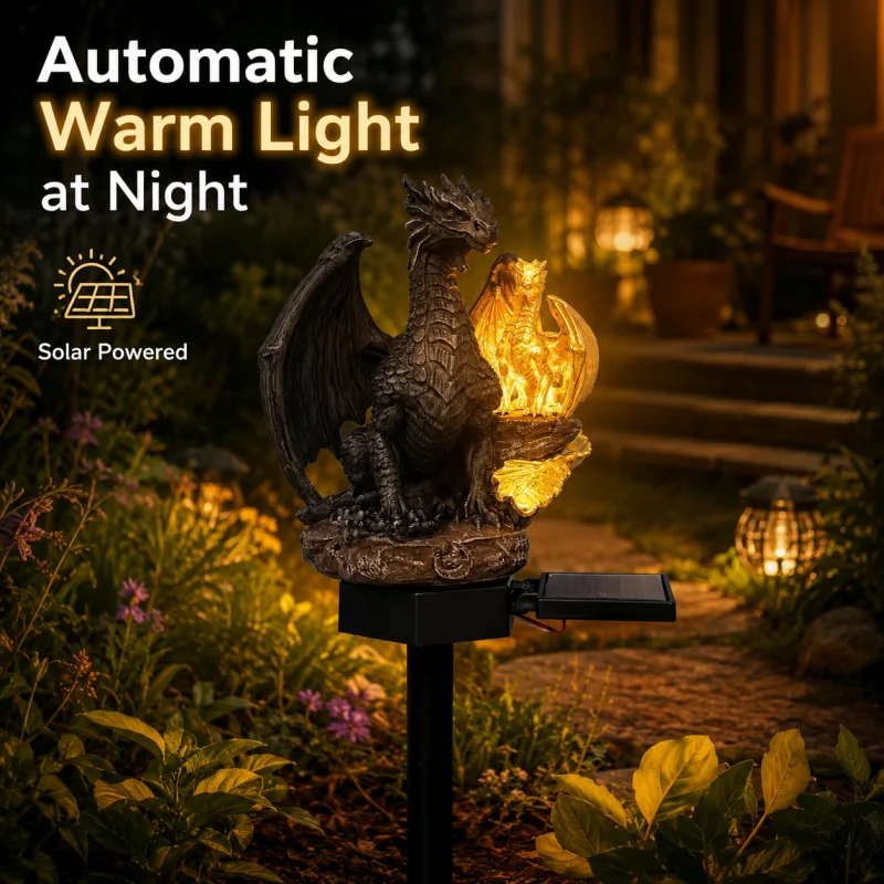 Solar Powered Dual Dragon Garden Stake Light, Resin Luminous Dragon Statue, Outdoor Waterproof Yard Pathway LED Lamp