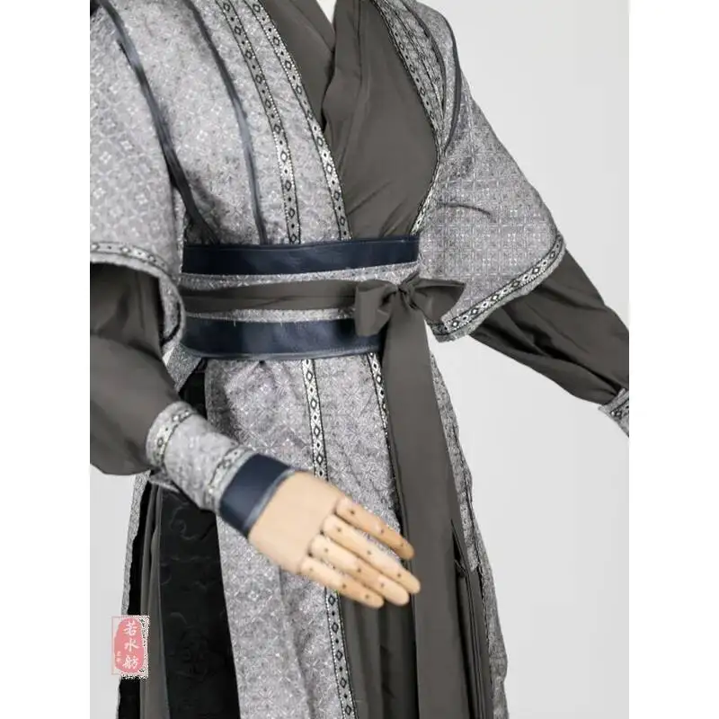 Traditional Wuxia Robe Martial Arts Outfit Stage Performance Cosplay Full Set Men Gray Ancient Chinese Warrior Hanfu Costume