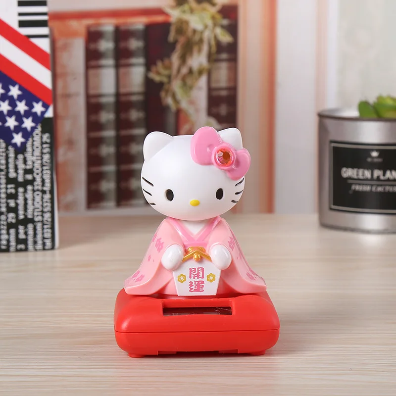 Creative New Sanrios Hello Kitty Kawaii Solar Dancing Shaking Head Car Ornaments Cartoon Girls Funny Home Desktop Decor Gifts