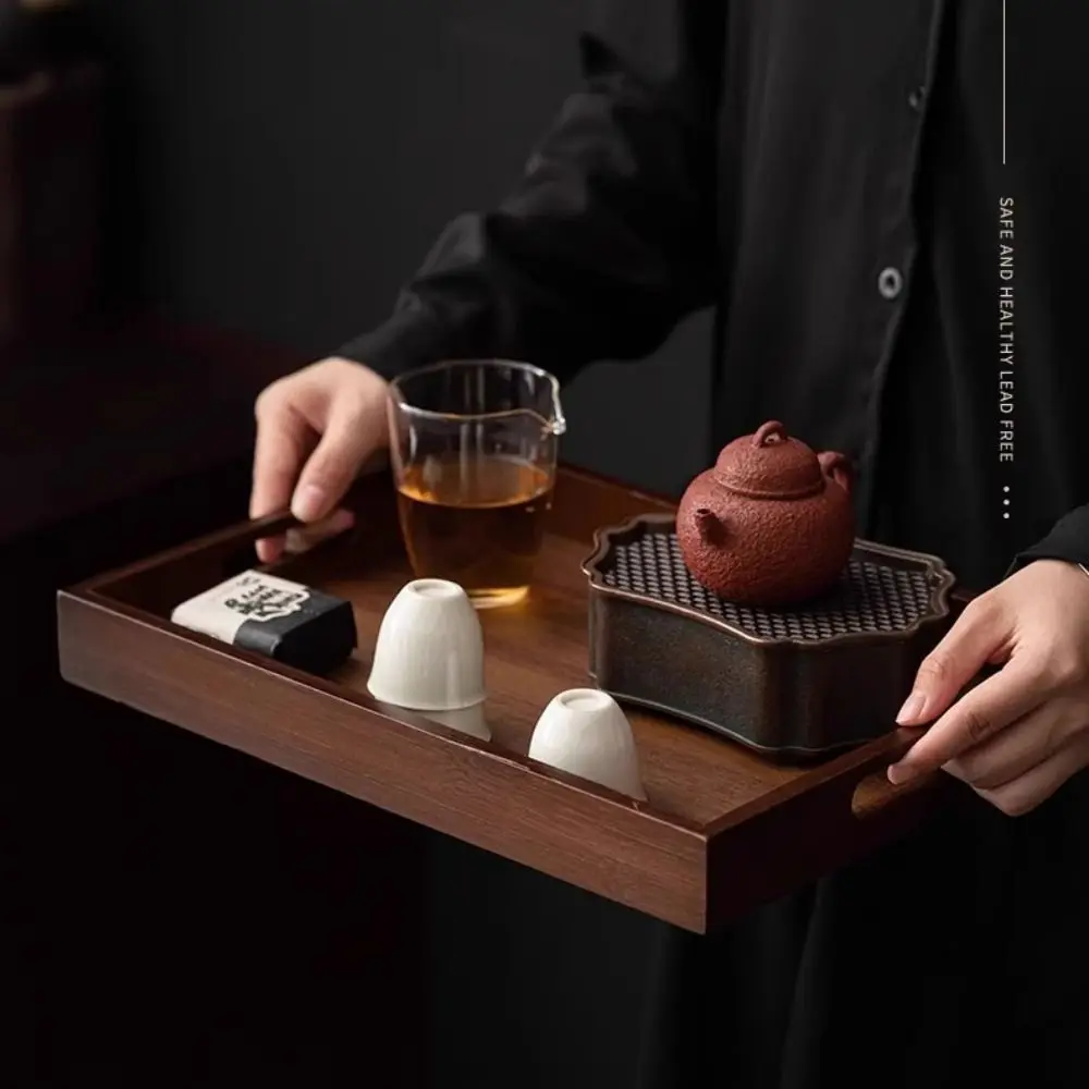 Decorate Tray Rectangular Bamboo Wooden Tray Walnut Color With Handle Serving Tray Food Storage Trays Home