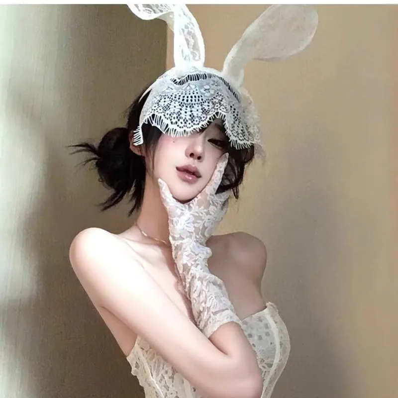 Sexy Lace Bunny Ear Headband - Burlesque Cosplay Headpiece for Burlesque Dancers Costume Parties Role Play Photo prop