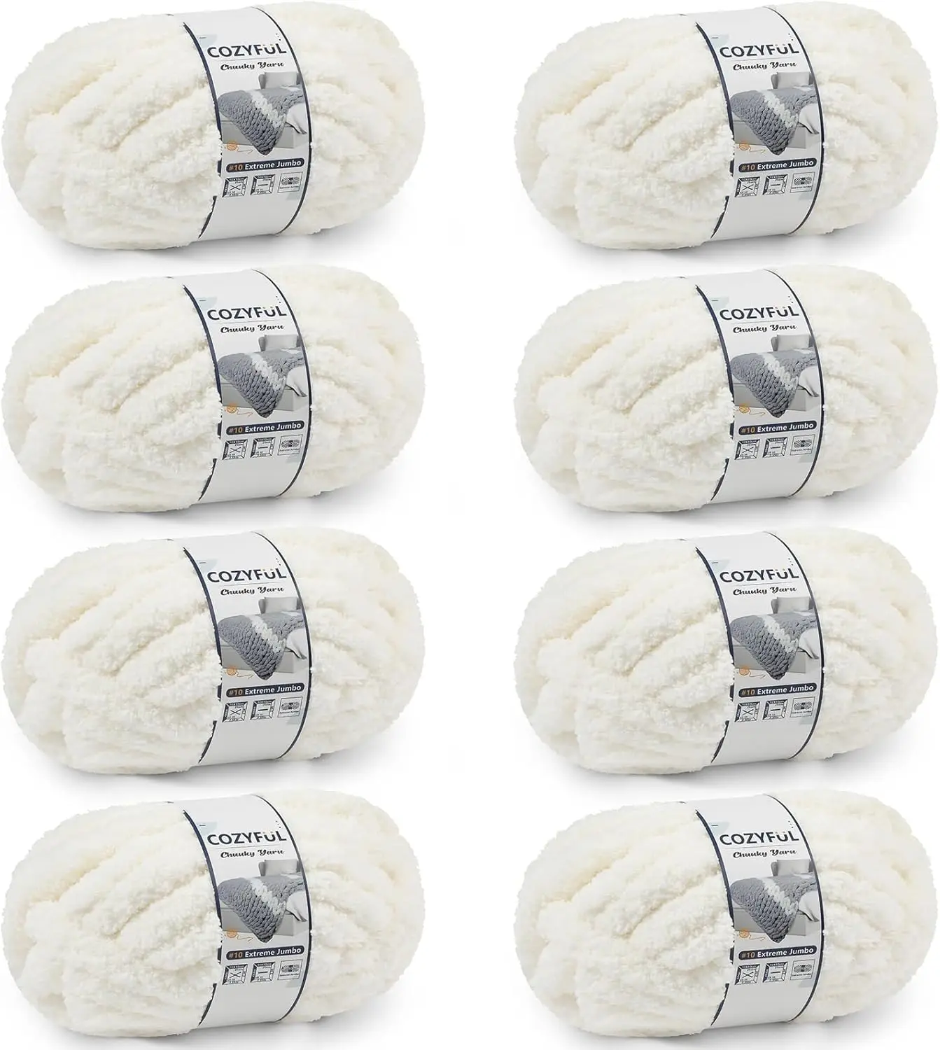 

Chunky Chenille Yarn for Knitting and Crocheting, Super Bulky Blanket Yarn, 8 Skeins Cream Color