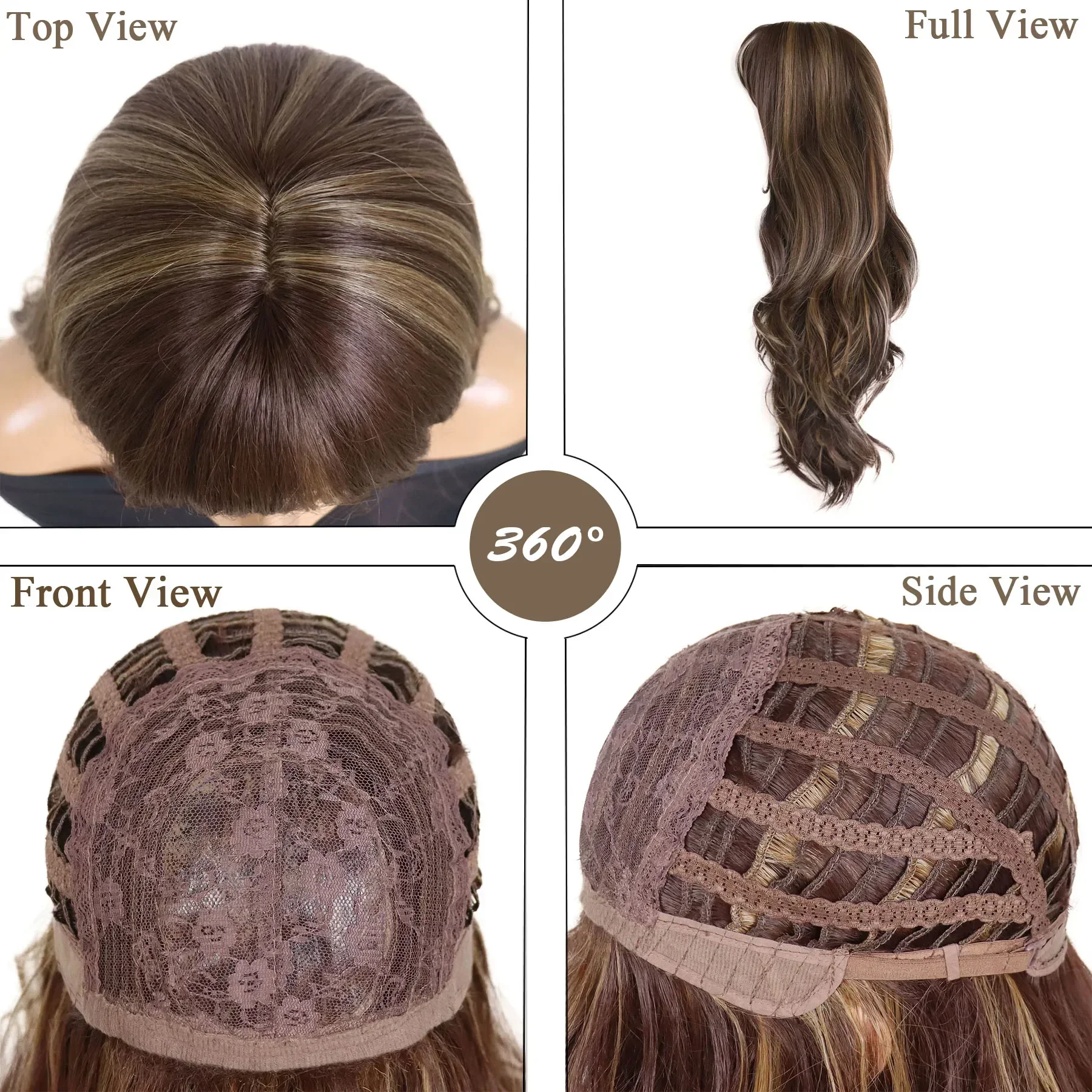 شعر مستعار اصطناعي ممتاز مع غرة، شعر مستعار بني طويل مموج للنساء، تسريحات شعر طبيعية، أزياء تنكرية، يسلط الضوء على شعر مستعار أشقر مزيج