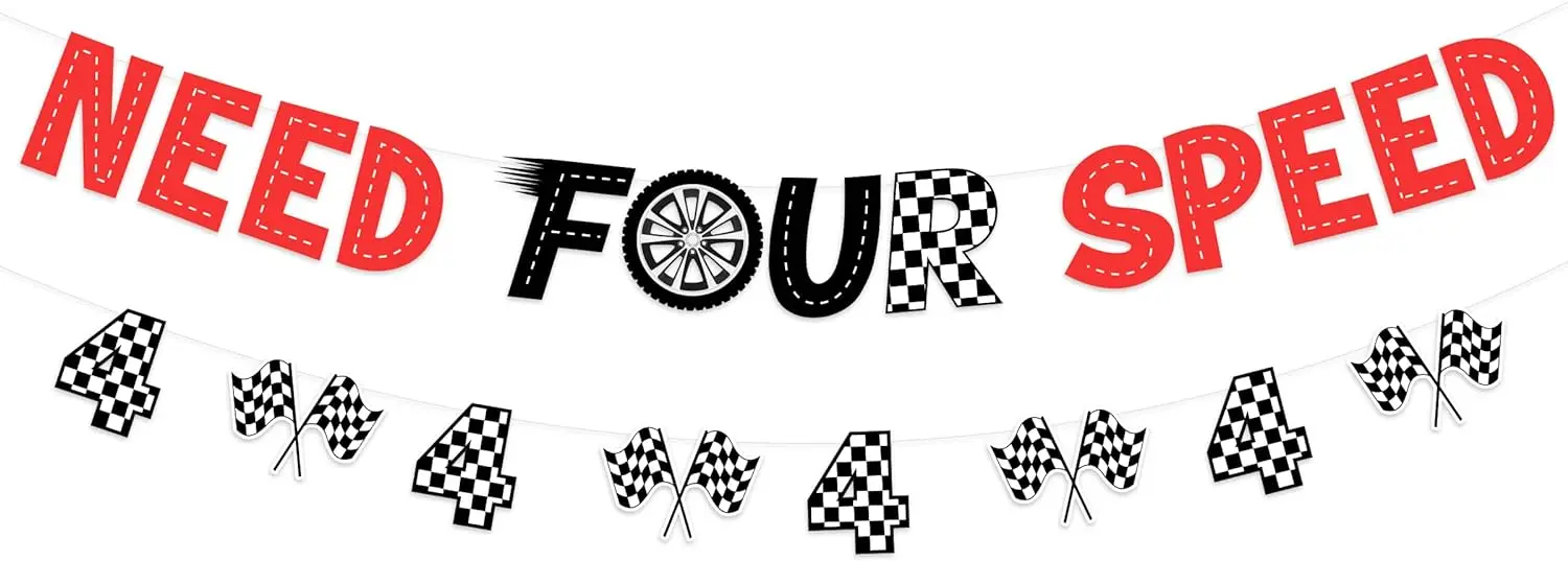 

Need Four Speed Birthday Decor Banner Checkered Flag Banner Kit Race Car Theme 4th Birthday Party Supplies for Boys