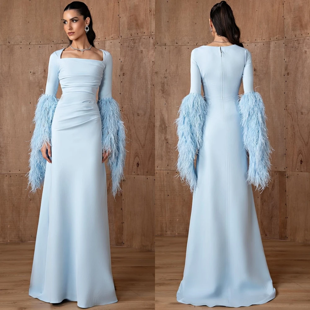 

Customized Formal Jersey Evening Dress Exquisite Square Collar Prom Dresses High Quality Court Train Special Occasion Gowns