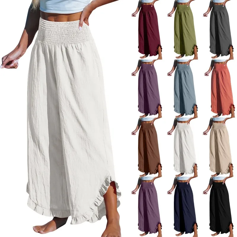 

Women's New High-waisted Irregular Trousers Cotton Linen Loose Lace Trousers Leg 9 Minute Trousers