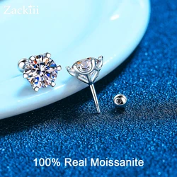 Moissanite Stud Earrings 0.4-4 ct D Color 925 Sterling Silver White Gold Plated Ear Studs for Women Men Screw Back Stud Earrings