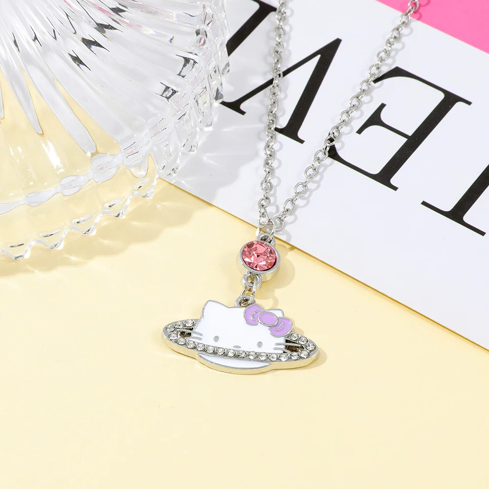 

Sanrio Hello Kitty Enamel Pendant Cute Rhinestone KT Cat Figure Accessory Birthday Gift for Girls Anime Toy