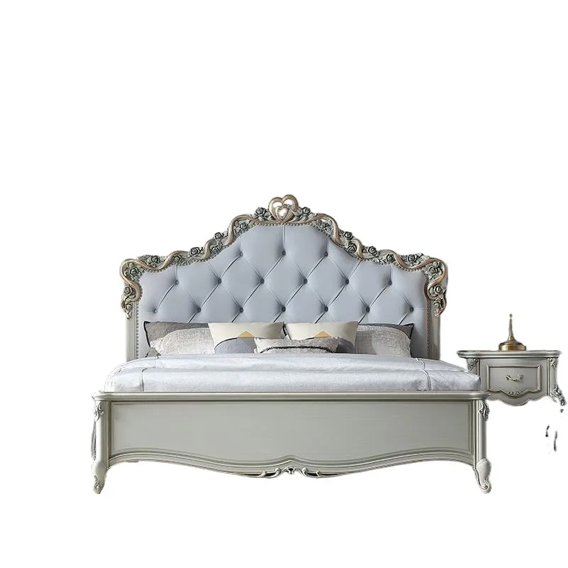 Court French retro European solid wood bed, carved streamer princess bed