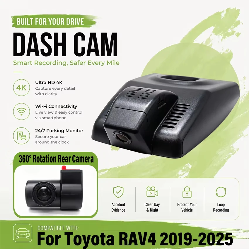 Dedicated DashCam For Toyota RAV4 & RAV4 Hybrid 2019-2025 (Model A/B) Car DVR Plug and play Dash Cam Wifi Camera Video Wireless