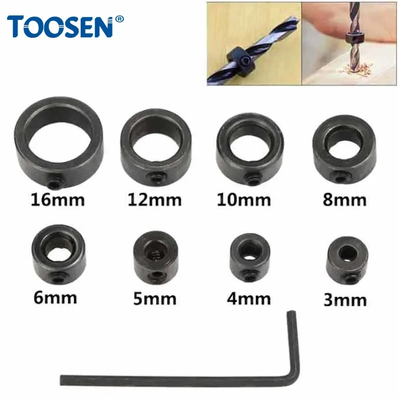 

Drill Depth Stop Bit Collar Set Positioner Limit Ring Adjustable for Woodworking Drill Bit 3-16mm