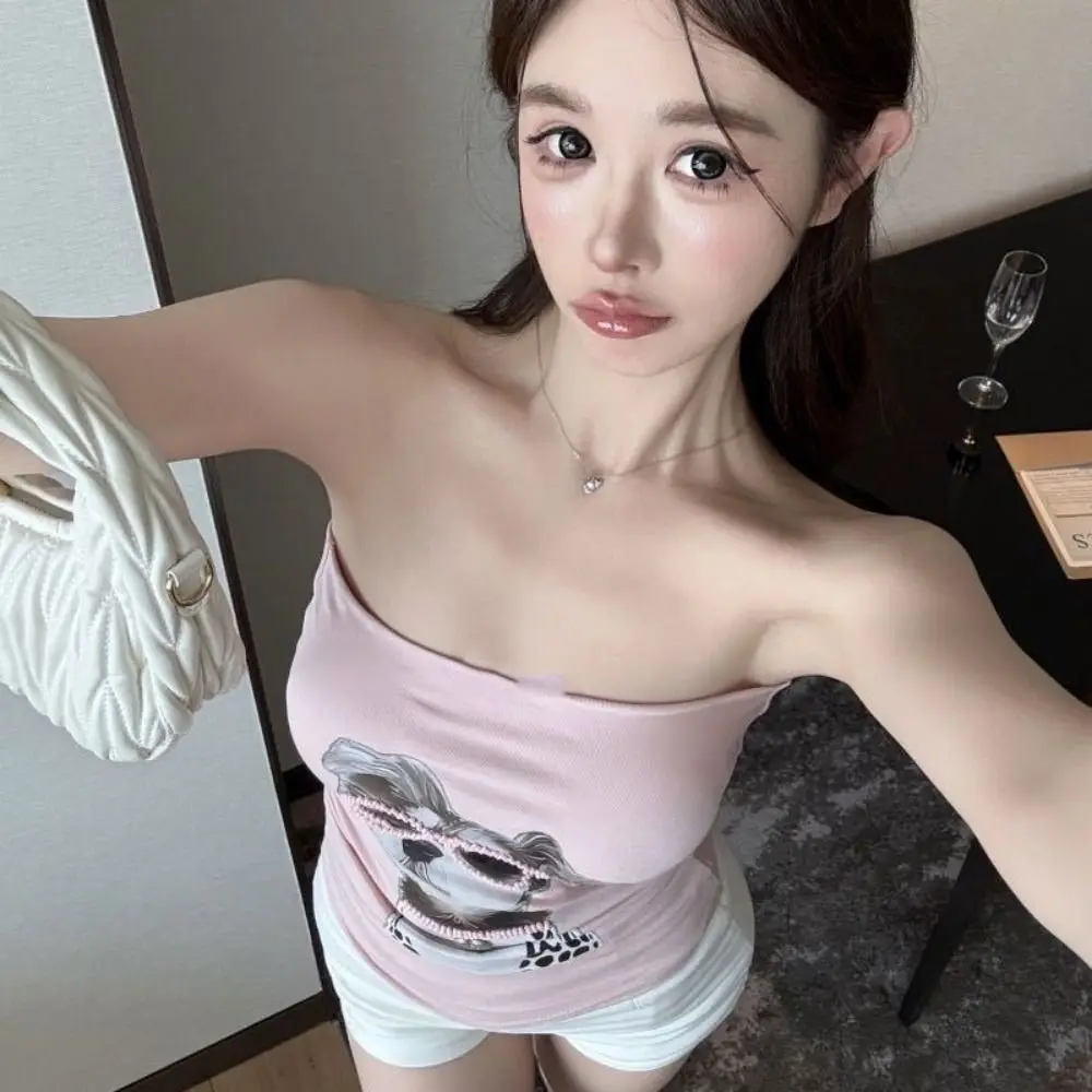 مطبوعة جرو الكرتون الكلب نحيل سترة قمم الدبابات قمم الجمال الظهر سترة دون أكمام مع منصات سليم صالح الشارع الشهير