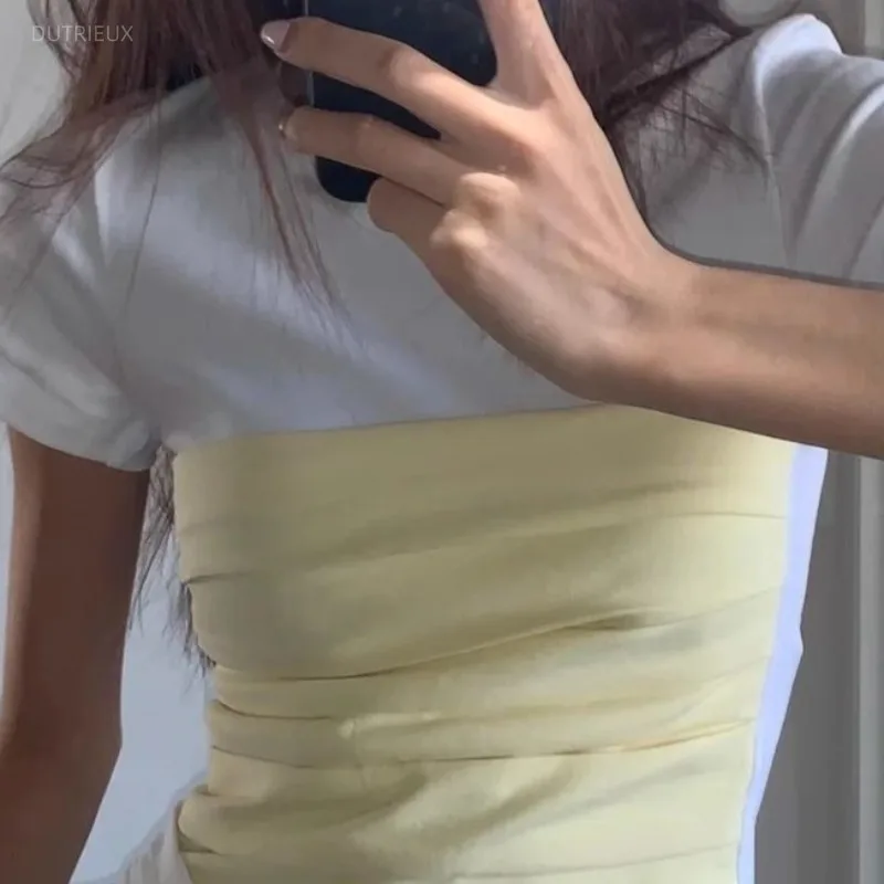 Y2k Clothes T Shirt For Women Color Blocking Spring Summer Ropa De Mujer Fashion Vintage Sexy Short T-shirts
