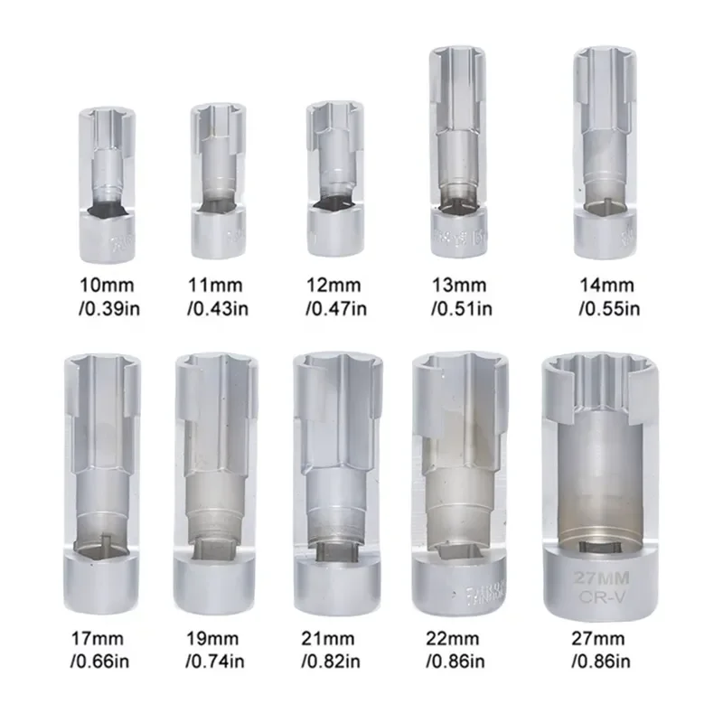 for YouTube Removal Sleeve Slotted Oxygen Sensor Wrench Diesel Spray Wrench 10 Piece Set Automotive Exhaust O2 Sensor Socket