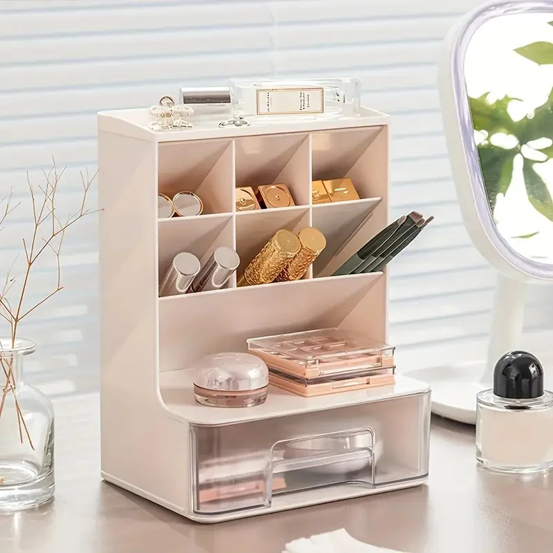 Organizzatore di strumenti cosmetici di grande capacità con cassetti Scatola portaoggetti obliqua per pennelli per trucco per riporre pennelli Rossetti Ombretti