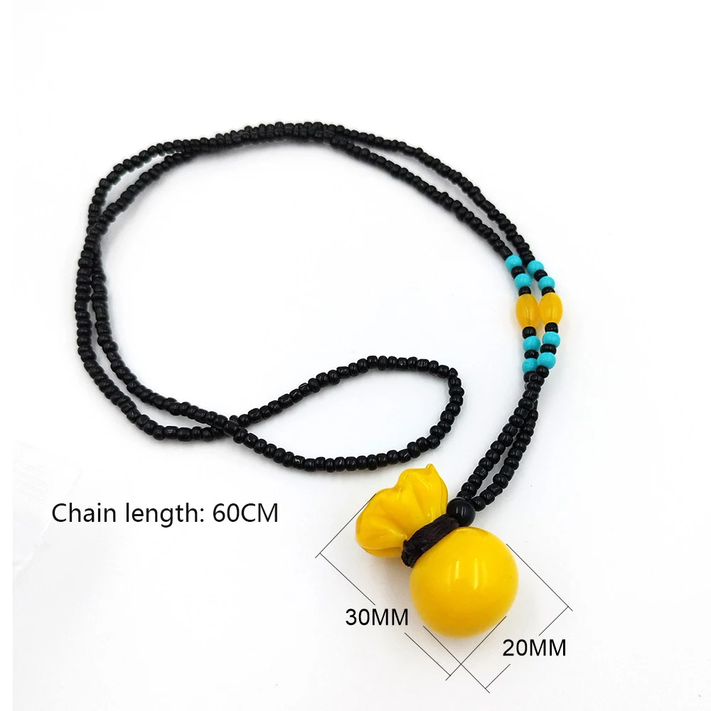 Chinese-Style Gourd Necklace, Chicken Oil Yellow Glazed Pendant, Rice Bead Chain, Fashionable Necklace, Blessing And Fortune Cha