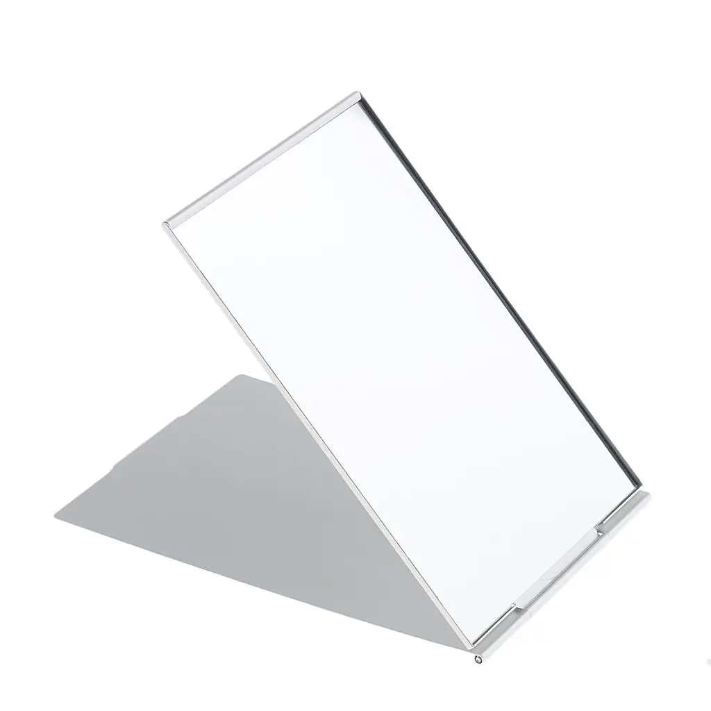 Travel Compact Square Folding Makeup Cosmetic Mirror Silver w/ Aluminum Frame