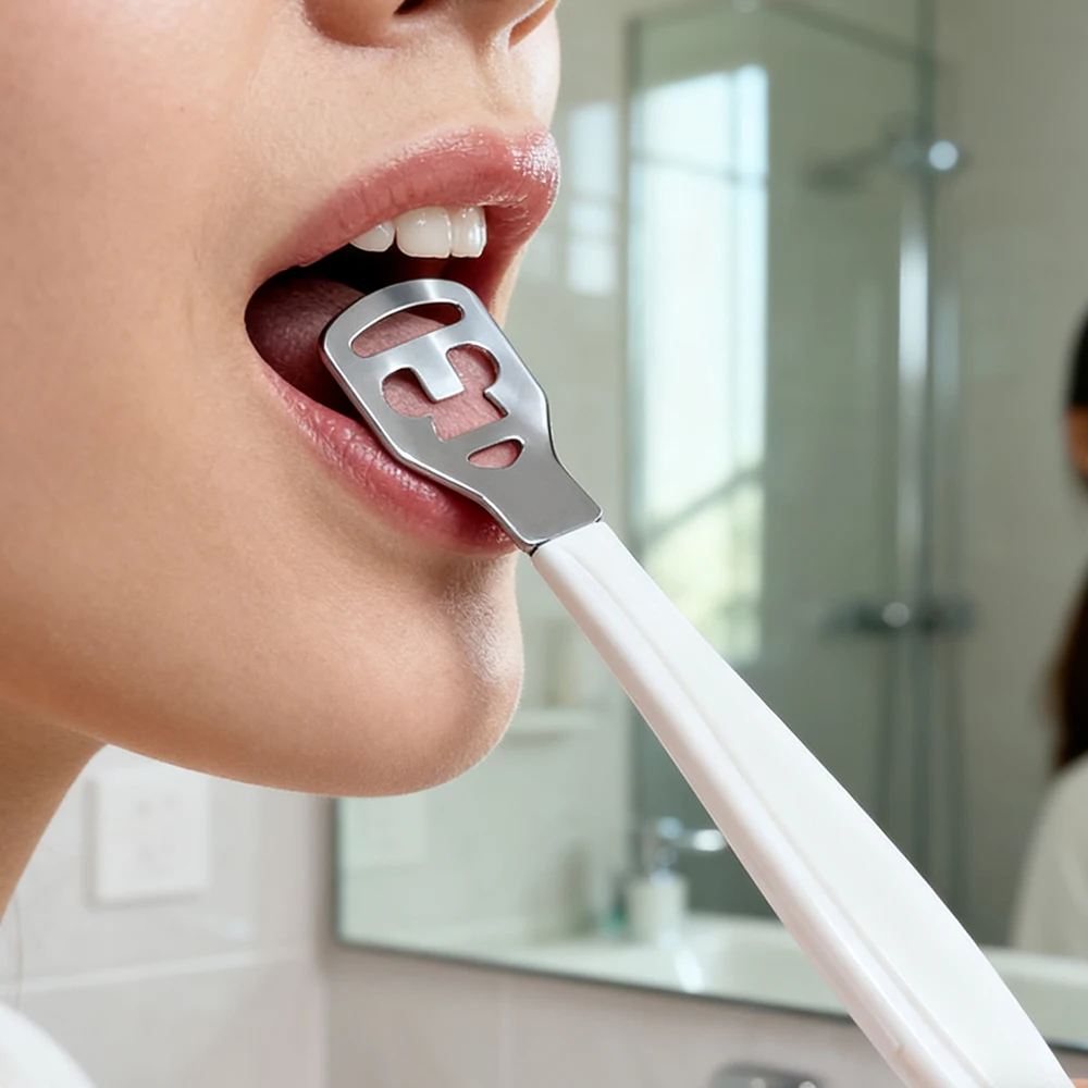 أداة العناية بالفم أساسية مريحة من الفولاذ المقاوم للصدأ منظف اللسان مكشطة اللسان لرائحة الفم الكريهة - تصميم على شكل حرف U يناسب اللسان #4