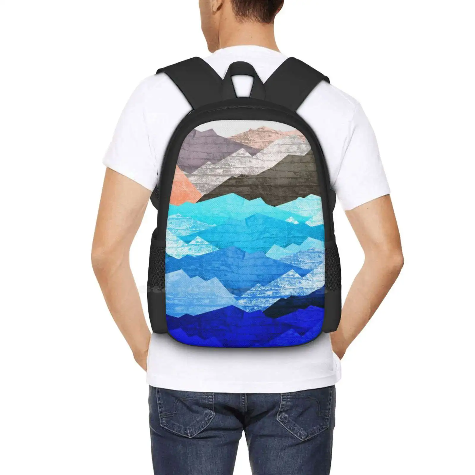 Mochila con diseño de patrón para estudiantes universitarios, bolsa con textura de Vector de piedra para adolescentes, montañas y montañas, montañas y montañas