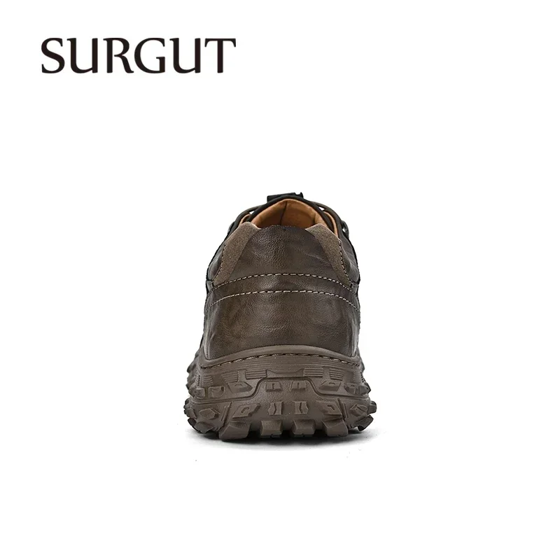 SURGUT 2024 New PU Leather Casual Shoes Men Handmade Designer Outdoor Men Shoes Vintage Male Driving Non-Slip Walking Shoes