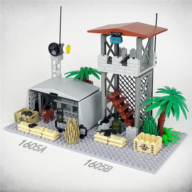 MOC City Military Guard Tower Building Blocks Field Command Post Bricks Toys for Children Boys Christmas Birthday Gifts