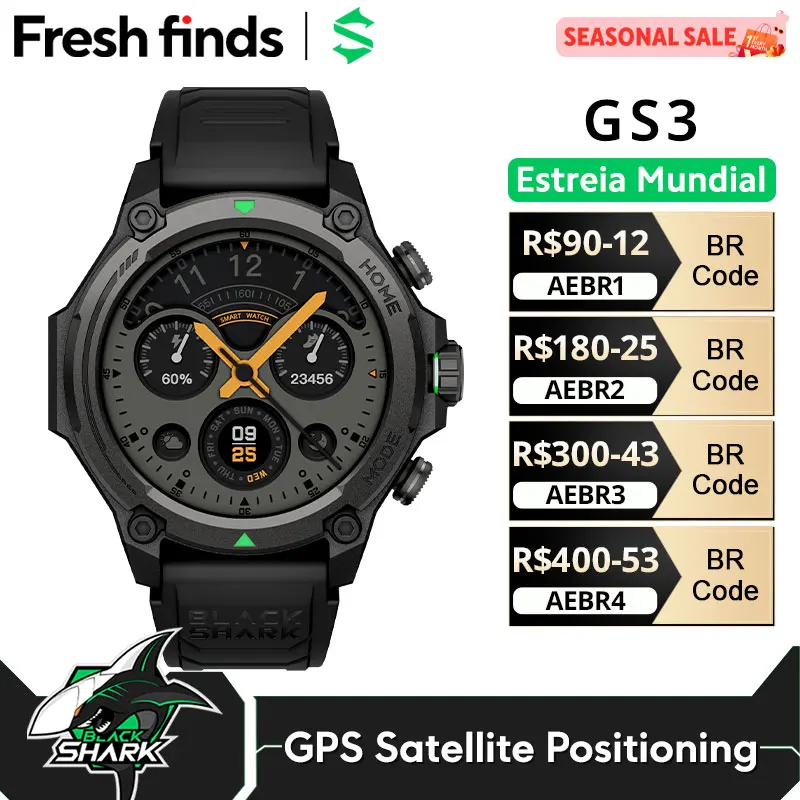 global-version-blackshark-gs3-smartwatch-143-amoled-display-5atm-ai-watch-faces-gps-satellite-positioning-men‘s-watch