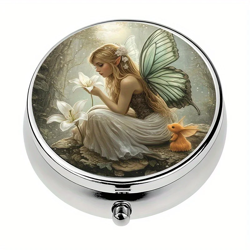 1-piece pill box, 3 compartments, fairy dream forest scene, mini pill box, medication storage box, travel-friendly unique gift
