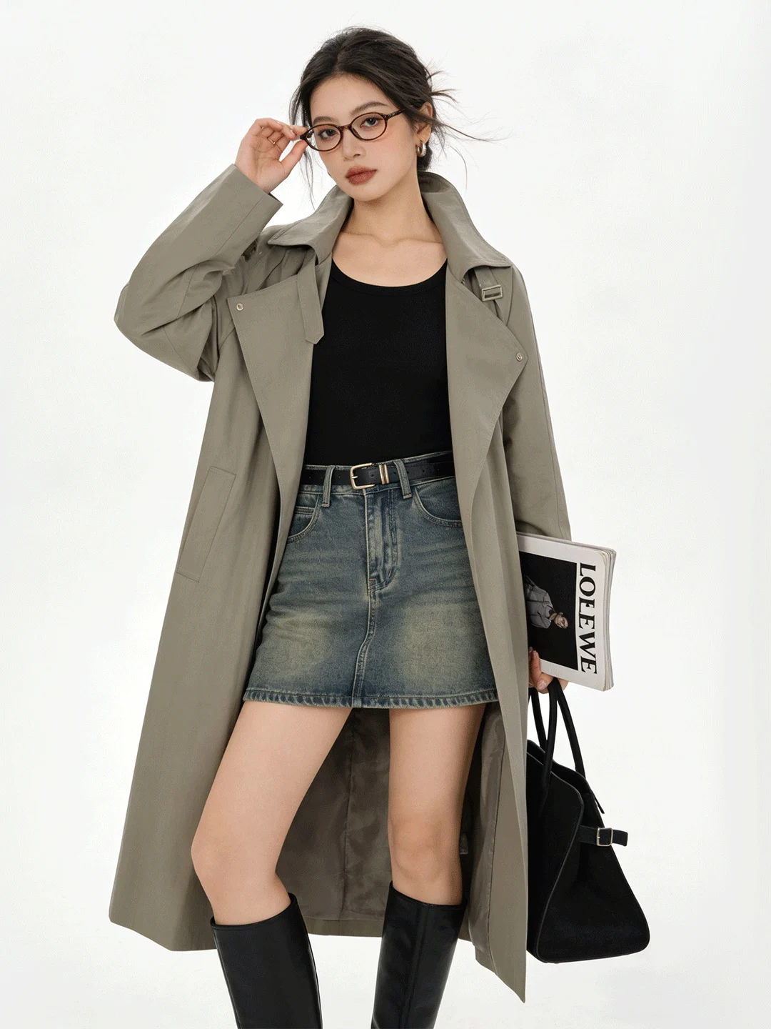 

Long Waist-Cinching Stand Collar Jaet Briti Sle Coat Belted Casual Spring Outerwear Women's Stand Fit Windbreaker