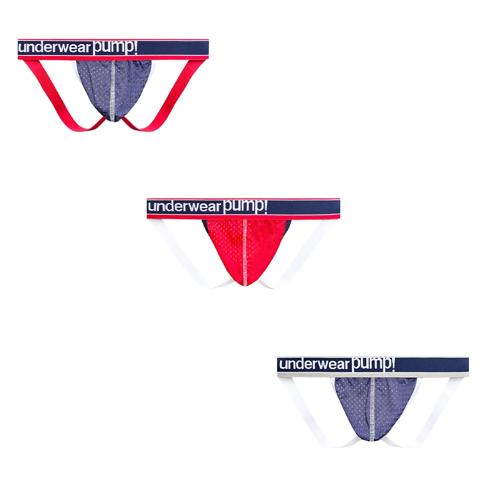 

3 PCS Men's PUMP! Mesh Breathable Jockstraps Elastic Waistband Quick Dry Sexy Sport Underwear