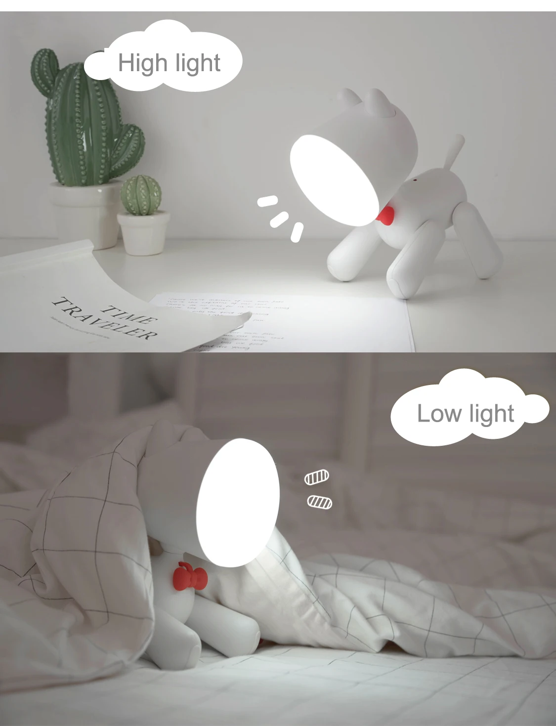 Switch Control Cute Baby Led Night Lights Dog Shape Rechargeable Cordless Table Lamp