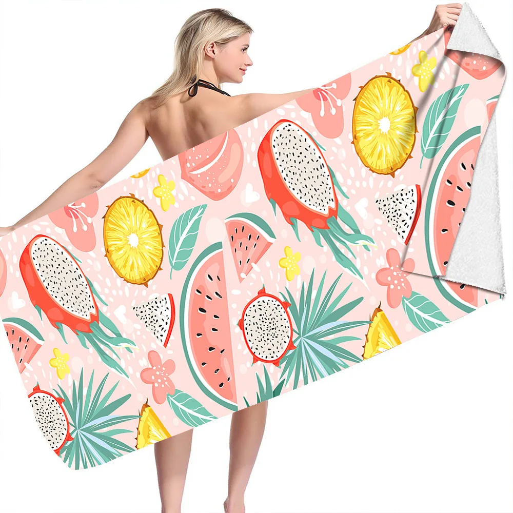 Fruit Print Plants No Sand Free Quick Dry Beach Towel Surf Poncho Bath Summer Swimming Fitness Yoga Mat Travel Camping Women