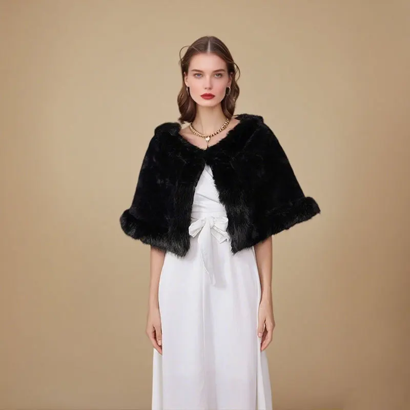 

Elegant Fashion Soft Faux Fox Fur Cape Short Poncho Party Cheongsam Wedding Dress Shawl Women Autumn Winter Warm Wraps Decorates