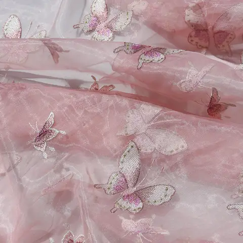 Blush Embroidered Chiffon Organza Fabric Ethereal Chinese Style Blouse Dress Hanfu Designer Apparel Fashion Textile Material