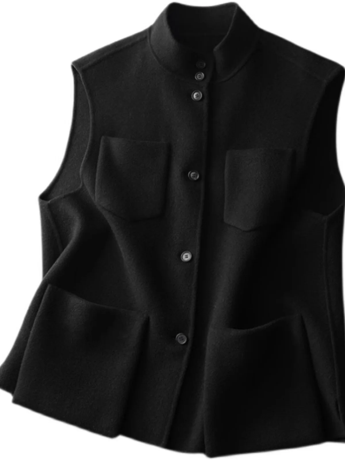 가을 겨울 여성용 캐시미어 울 조끼 수트 백리스 재킷 레트로 스타일 출퇴근 패션 레귤러 길이 싱글 버튼