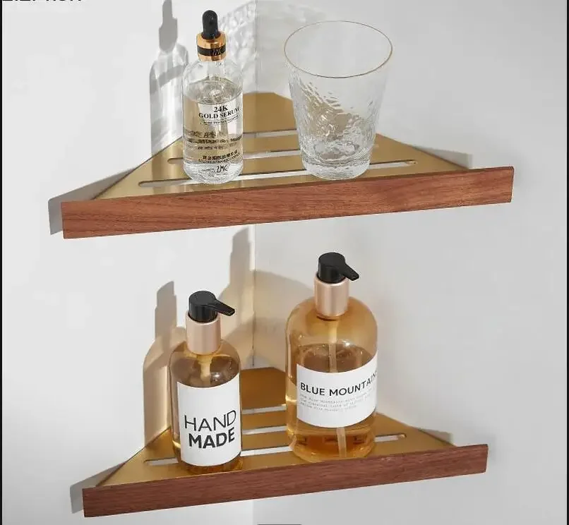 

Wood Metal Shelf Toilet Corner Bathroom Shelves Wall-mounted Storage Rack Accessories Wall Organizer